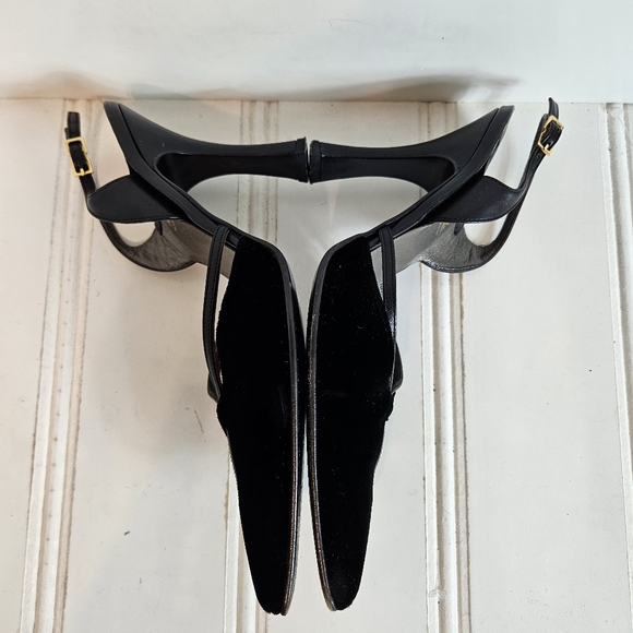 Gianni Versace Vintage Black Velvet Slingback Stiletto Heels 37 - Picture 8 of 16